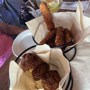 Fried zuchinni and fried crab Mac n cheese ball