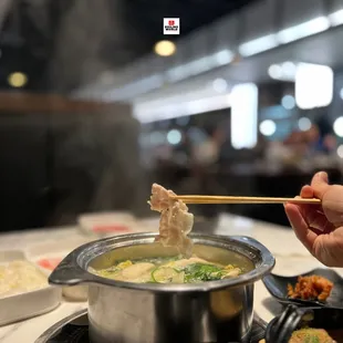 Pork sliced in tonkatsu broth!