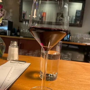 a glass of wine on a table