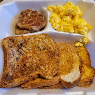 French Toast with sausage and eggs