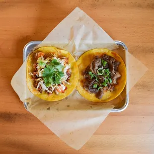 two delicacies on a tray