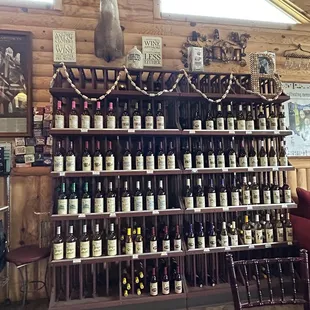 a wall of wine bottles
