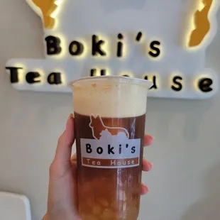 Longan lychee black tea with crystal boba, 75% sweetness