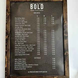 BOLD COFFEE MENU