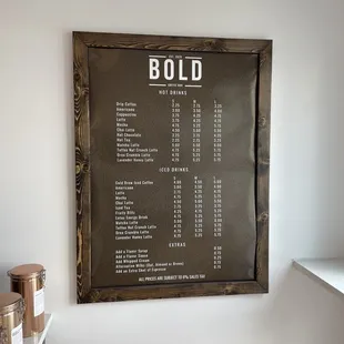 a menu on the wall