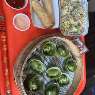 Veggie Vegetarian Dumplings Vegetable Eggroll Side Fried Rice