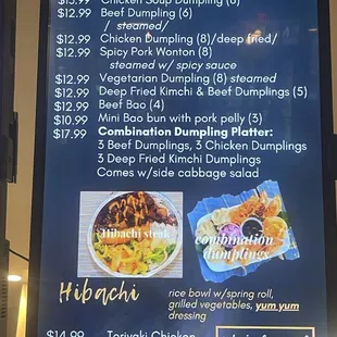 a menu for dumplings