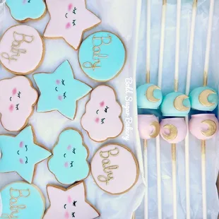 Custom cookies and cake pops for baby shower