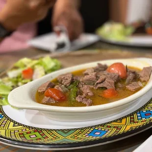 a bowl of beef and vegetables