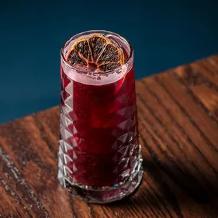 a glass filled with a drink