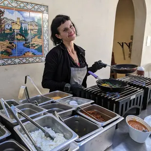 Beautiful chef Renee at the omelette station