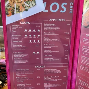 menu and prices