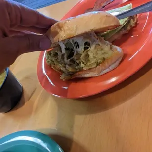 Chilaquiles verde taco on bolillo