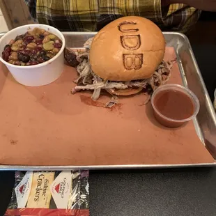 Pulled Pork sandwich paid for a side a beans.