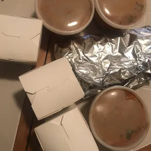 Takeout containers- everything was well packaged and traveled well.