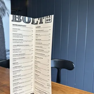 Breakfast and lunch menu