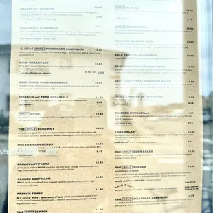Breakfast and lunch menu