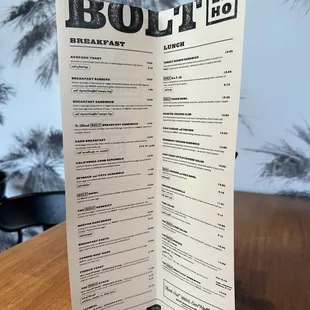 Breakfast and lunch menus