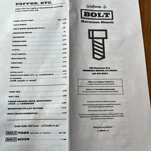 Bolt Hermosa menu