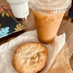 Iced latte and chocolate chip cookie