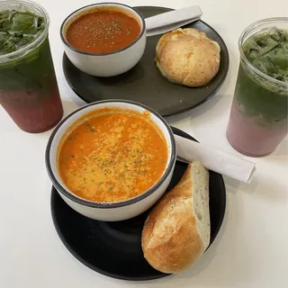 gnocchi tomato cream soup with focaccia bread