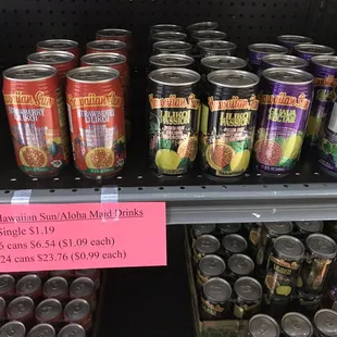 a display of canned drinks