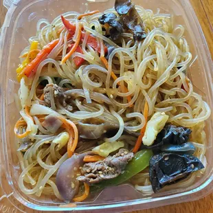 Delicious japchae with some bulgogi and wood ear mushrooms