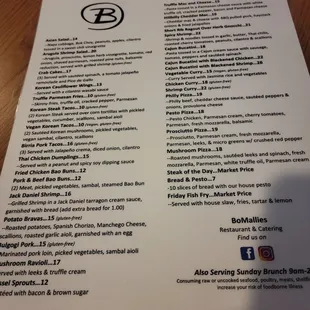 the menu of a restaurant