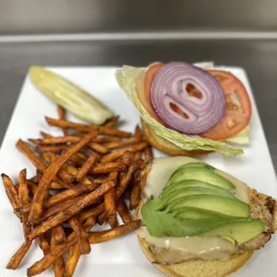 Chicken sandwich with sweet potato fries
