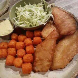 Fish &amp; chips... The tartar sauce is made with a ton of mustard. It tastes like deviled eggs...??