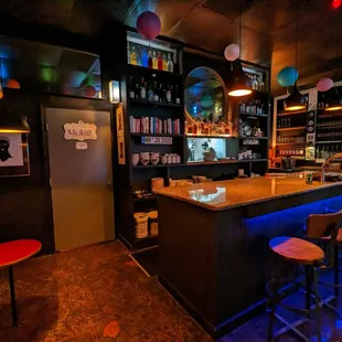 a bar with stools