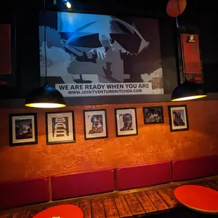 a large screen in a restaurant