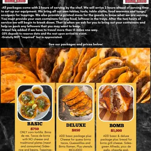Birria catering. Choose between basic, deluxe and Bomb!