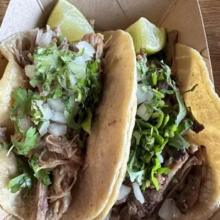 Carnitas and brisket tacos