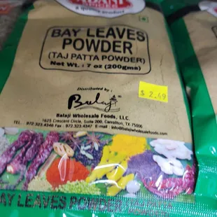 a bag of bay leaves powder