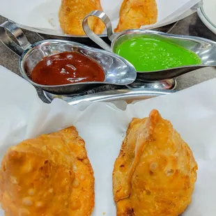Vegetable Samosas with complimentary sauces