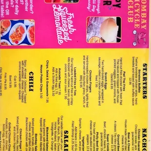 the menu of the restaurant