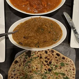Paneer Makhini, Chicken Saffron Curry, &amp; Lachedaar Paratha