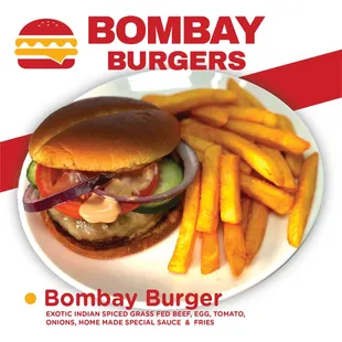 burger and fries on a plate
