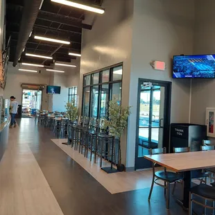 Plenty of indoor seating, none outside.