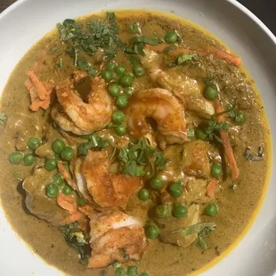 Shrimp and Chicken in a coconut milk curry.