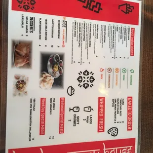 the menu of the restaurant