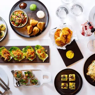 a variety of dishes on a table