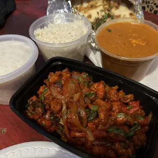 Chicken 65, Paneer Tikka Masala, garlic naan