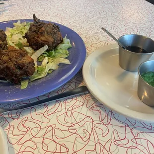 Veggie pakora.  Chutney is made with mint