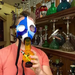 a man wearing a gas mask