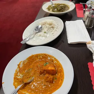 Lamb Sag, rice and tiki Masala