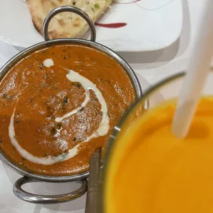 Butter chicken and mango lassi