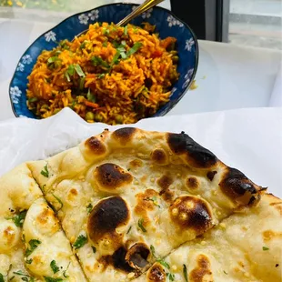Vegetable Biryani and Garlic Naan
