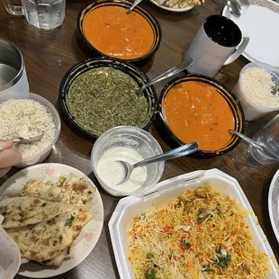 Chicken Tikka Masala, Butter Chicken, Chicken Bhiryani, Saag Paneer